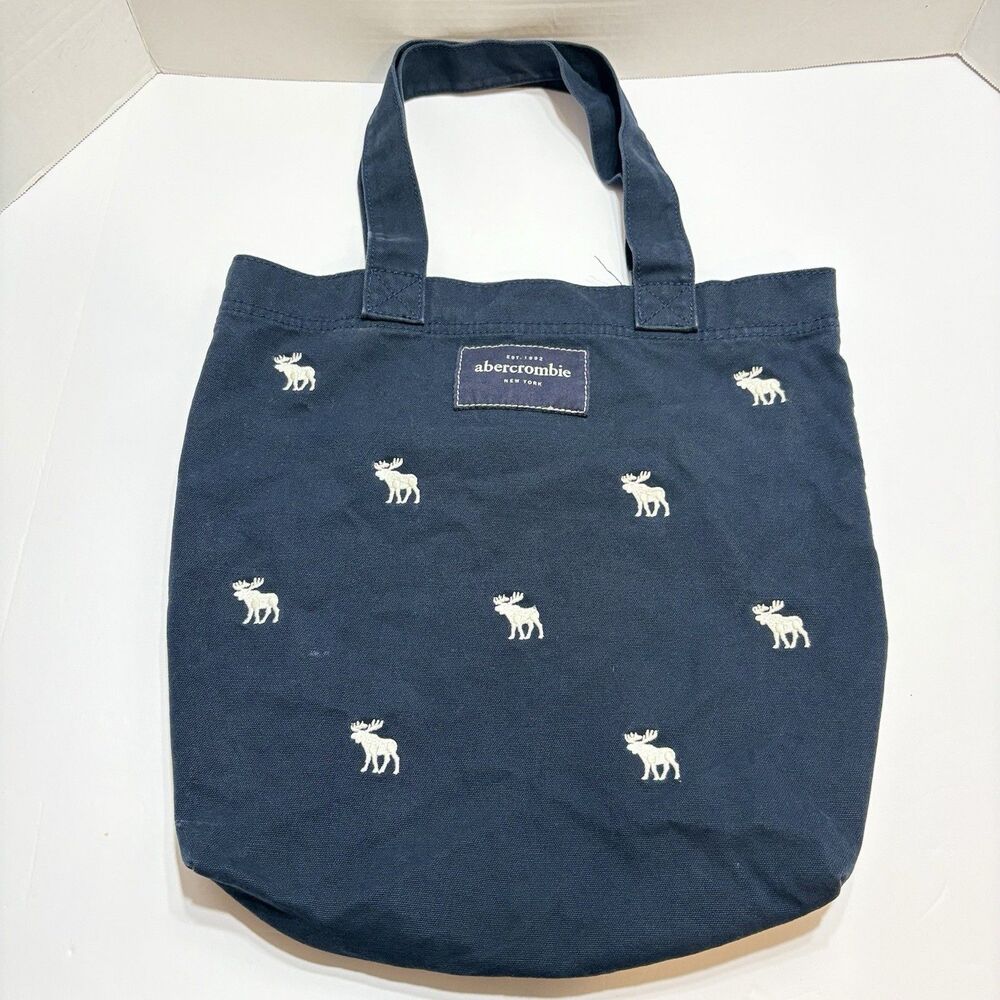 Abercrombie & Fitch Moose Navy Blue Tote Bag 15” X 15”Y2K Canvas